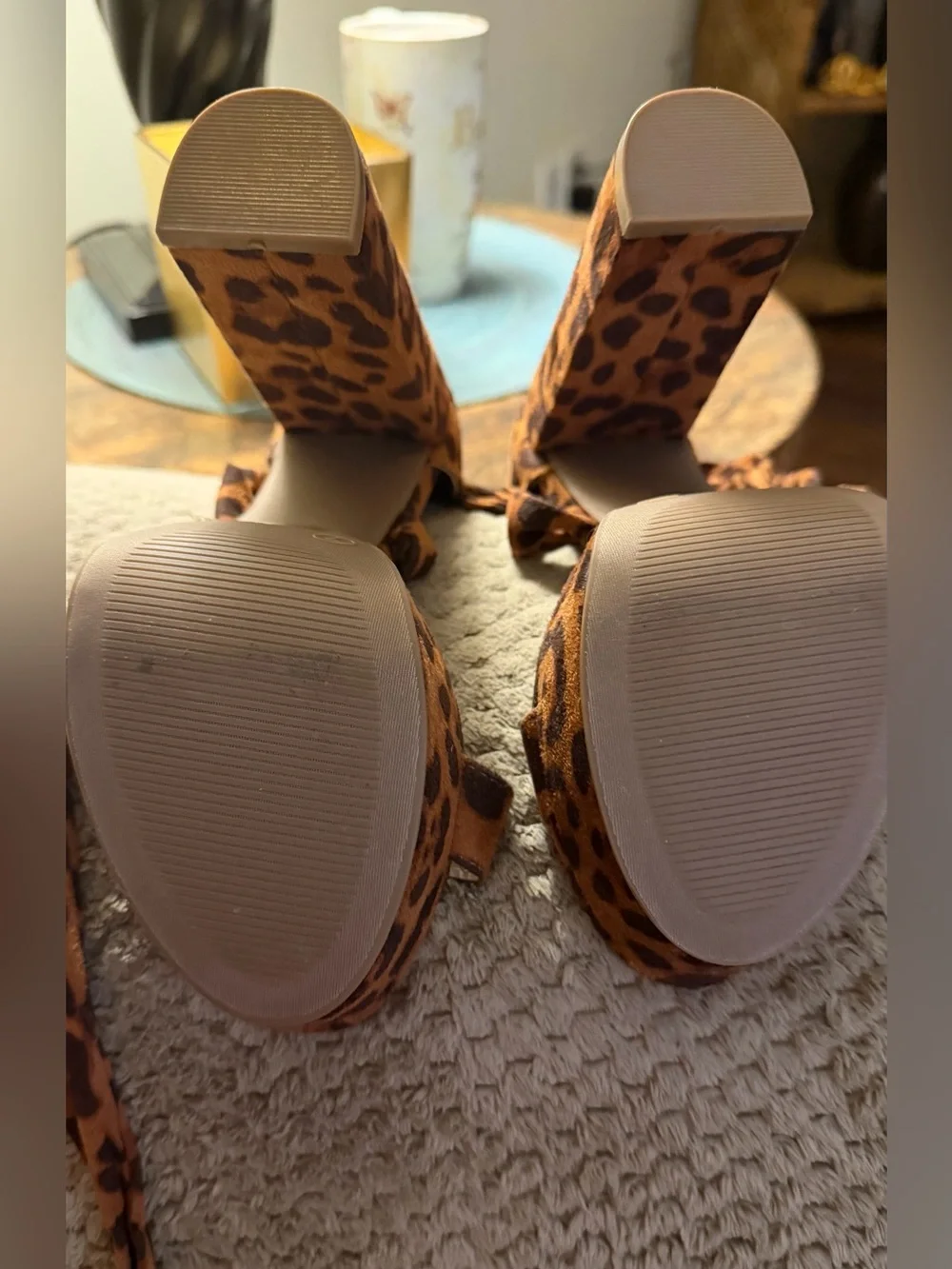 Fashion Nova Leopard Print Platform Lace-Up Heels - Brown